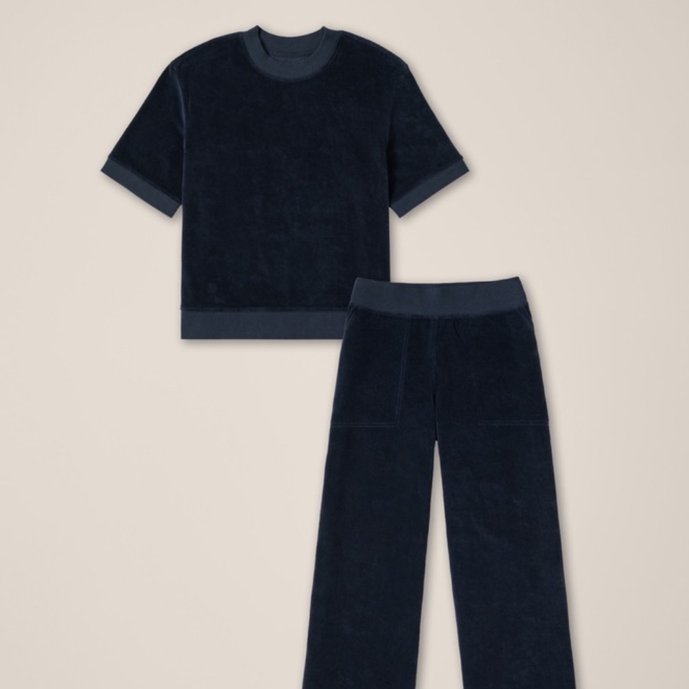 Pact Organic Pure Velour Unwind Set, size small, teal
